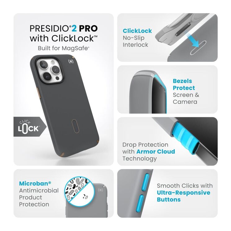 Захисний чохол Speck Presidio2 Pro MagSafe ClickLock для Apple iPhone 15 Pro Max (150462-3205) - Black: фото 6 з 10