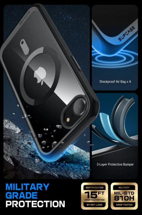 Защитный чехол Supcase UB Mag Slim Clear MagSafe для Apple iPhone 16e (843439157125) - Black: фото 7 из 10
