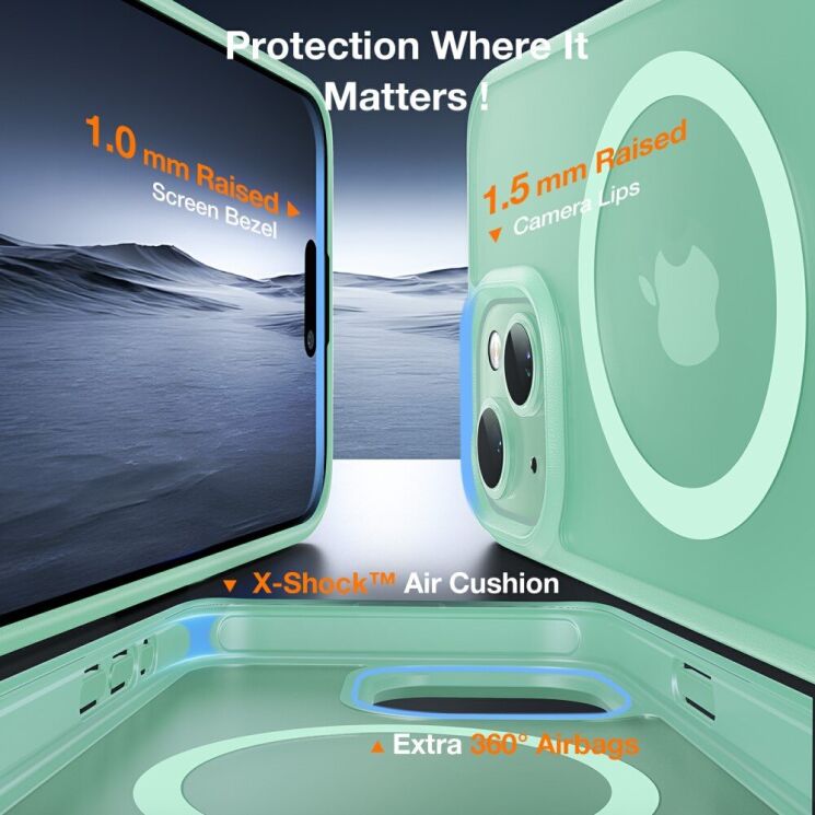 Защитный чехол TORRAS Pstand MagSafe для Apple iPhone 15 - Light Green: фото 4 из 12