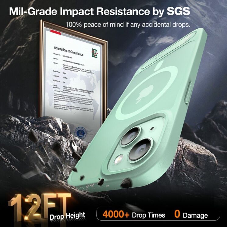 Защитный чехол TORRAS Pstand MagSafe для Apple iPhone 15 - Light Green: фото 3 из 12