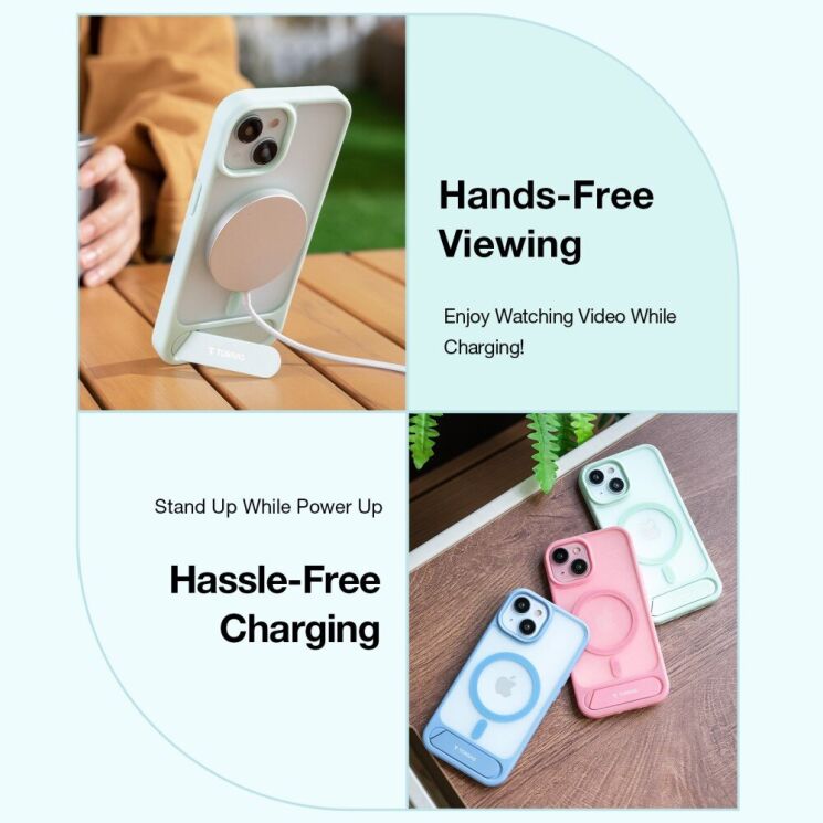 Защитный чехол TORRAS Pstand MagSafe для Apple iPhone 15 - Light Green: фото 6 из 12