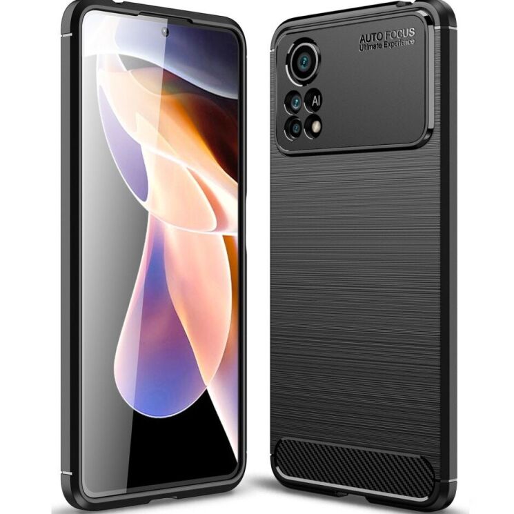 Захисний чохол UniCase Carbon для Xiaomi Poco X4 Pro - Black: фото 1 з 8