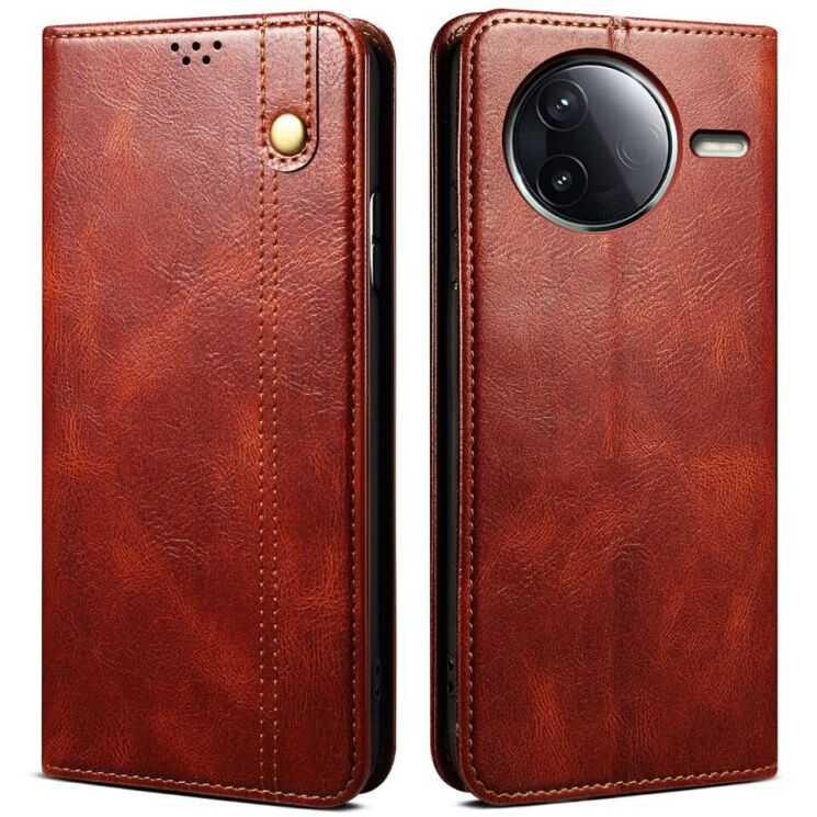 Защитный чехол UniCase Leather Wallet для Xiaomi Poco F7 Pro - Brown: фото 1 из 7