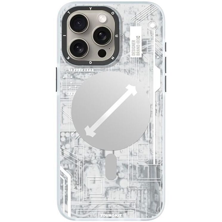 Защитный чехол YOUNGKIT Futuristic Circuit Magsafe для Apple iPhone 15 Pro - White: фото 1 из 8