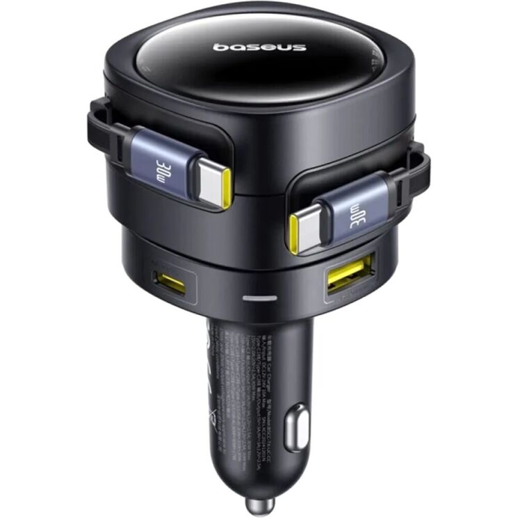 Автомобильное зарядное устройство Baseus Enjoyment Max Retractable (90W) + кабель Type-C+Type-C (C00035507121) - Black: фото 3 из 8