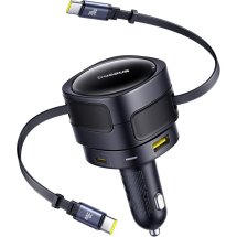 Автомобильное зарядное устройство Baseus Enjoyment Max Retractable (90W) + кабель Type-C+Type-C (C00035507121) - Black: фото 1 из 8