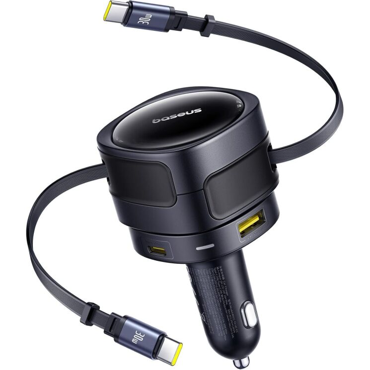Автомобильное зарядное устройство Baseus Enjoyment Max Retractable (90W) + кабель Type-C+Type-C (C00035507121) - Black: фото 1 из 8