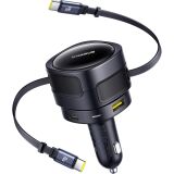 Автомобильное зарядное устройство Baseus Enjoyment Max Retractable (90W) + кабель Type-C+Type-C (C00035507121) - Black: фото 1 из 8