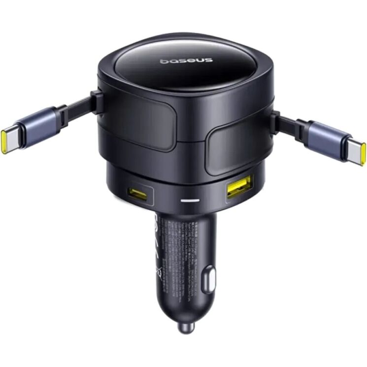 Автомобильное зарядное устройство Baseus Enjoyment Max Retractable (90W) + кабель Type-C+Type-C (C00035507121) - Black: фото 2 из 8