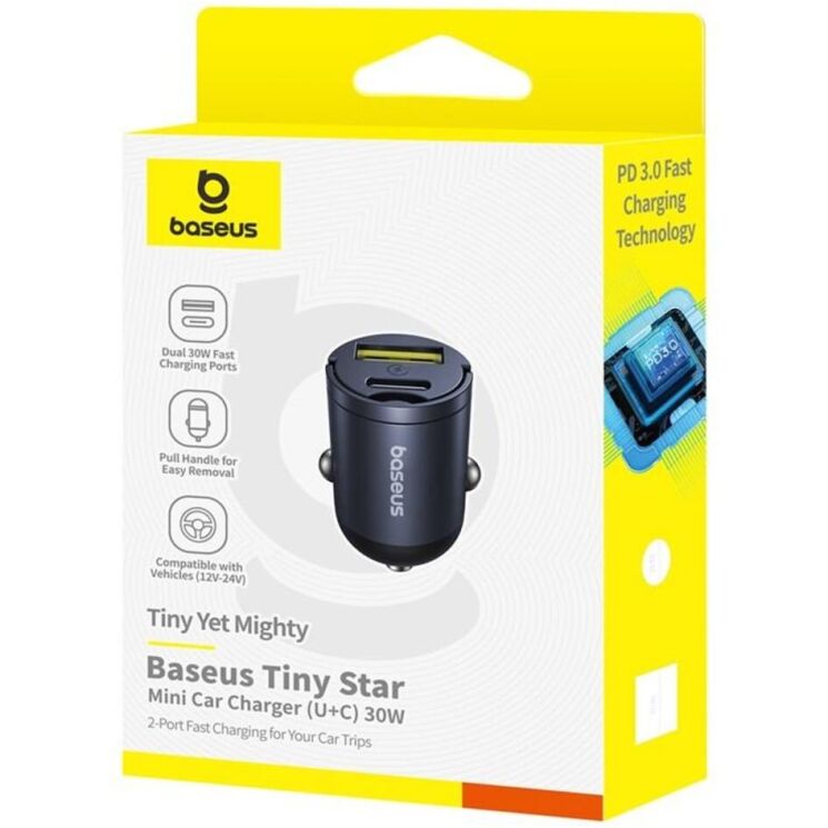 Автомобильное зарядное устройство Baseus Tiny Star Mini 30W (USB + Type-C) C00035001121-02 - Black: фото 5 из 26