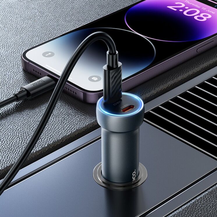 Автомобильное зарядное устройство Hoco Z54B PD60W (2Type-C) - Metal Grey: фото 6 из 7