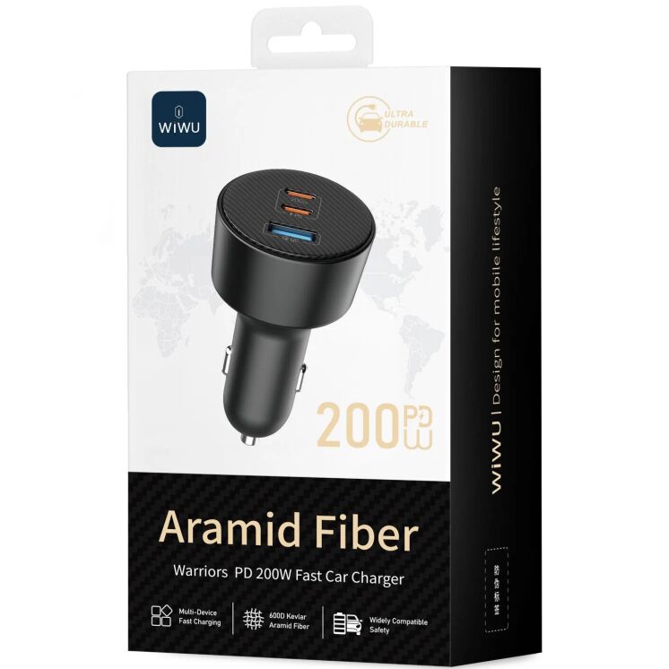 Автомобильное зарядное устройство WIWU CC026 Warriors PD200W + QC3.0 (USB + 2Type-C) - Black: фото 7 из 9