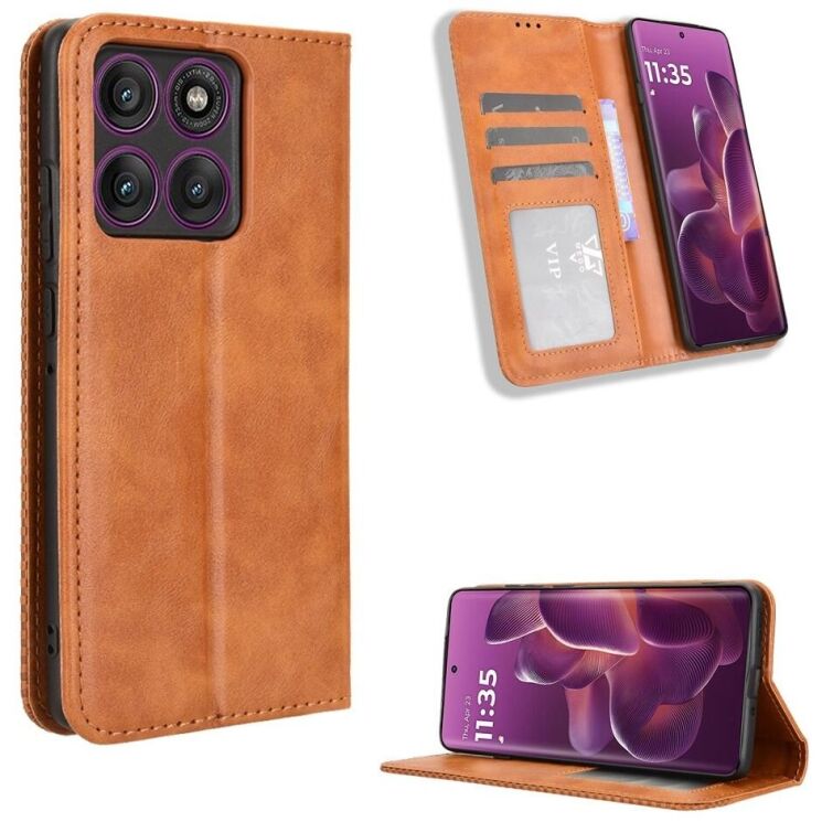 Чохол Deexe Retro Style для Motorola Edge 60 Pro - Brown: фото 1 з 19