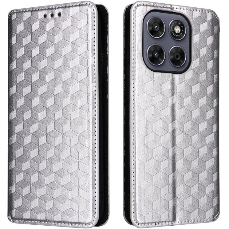 Чохол Deexe Rhombus Book для Motorola Moto G77 - Silver: фото 1 з 10