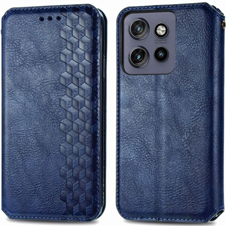 Чехол Deexe Rhombus Wallet для Motorola Edge 50 Neo - Blue: фото 1 из 10