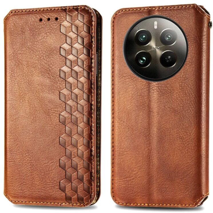Чехол Deexe Rhombus Wallet для Realme 12 / 12 Plus - Brown: фото 1 из 6