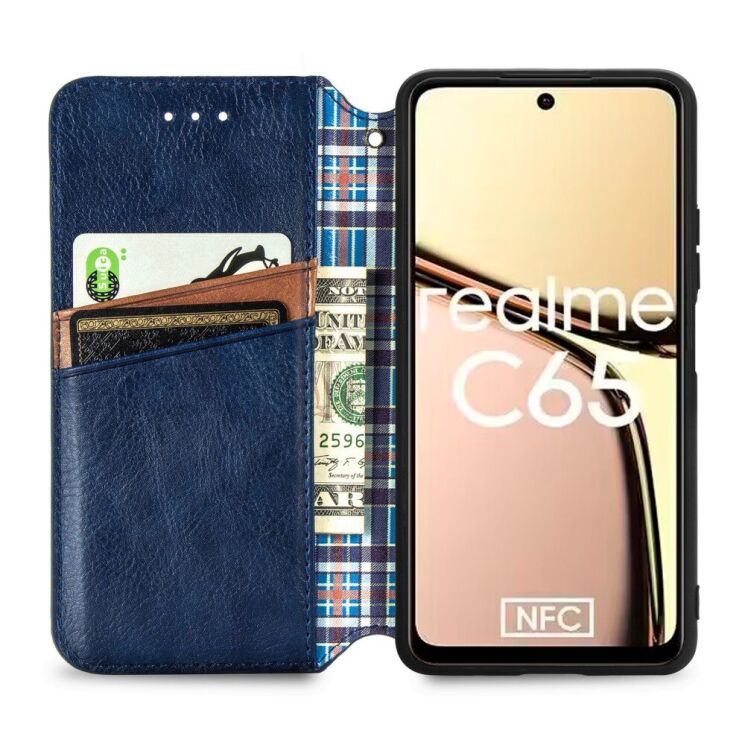 Чехол Deexe Rhombus Wallet для Realme C65 - Blue: фото 2 из 9