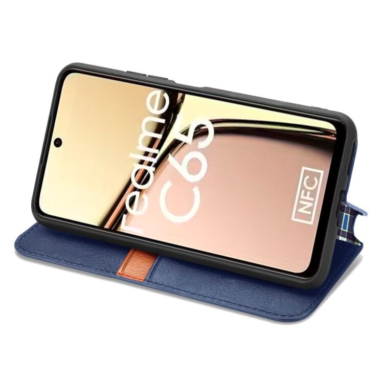 Чехол Deexe Rhombus Wallet для Realme C65 - Blue: фото 3 из 9