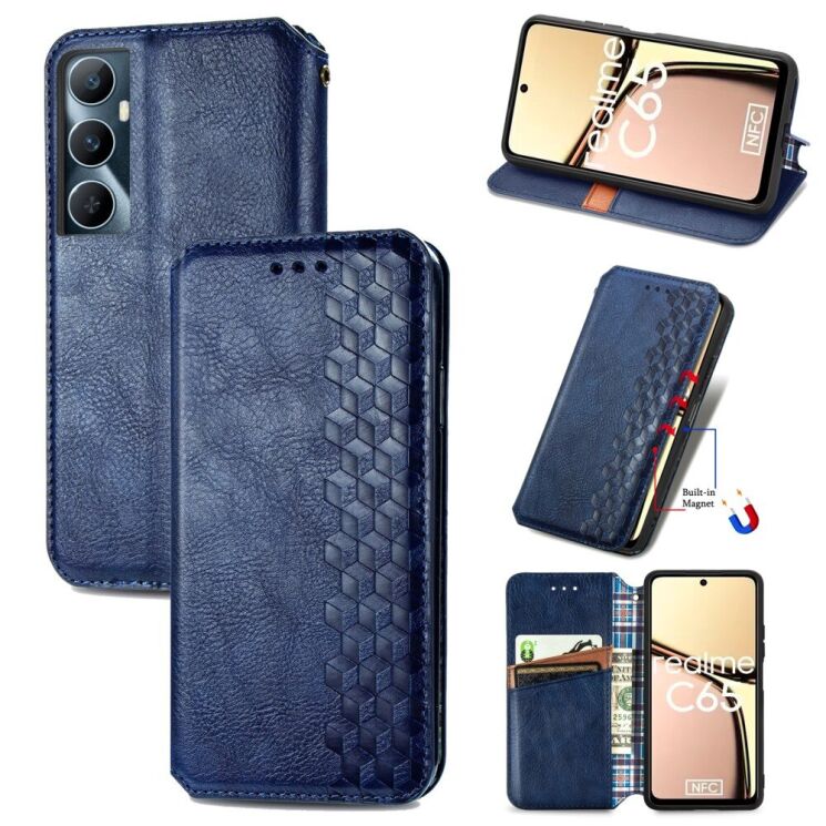 Чехол Deexe Rhombus Wallet для Realme C65 - Blue: фото 6 из 9