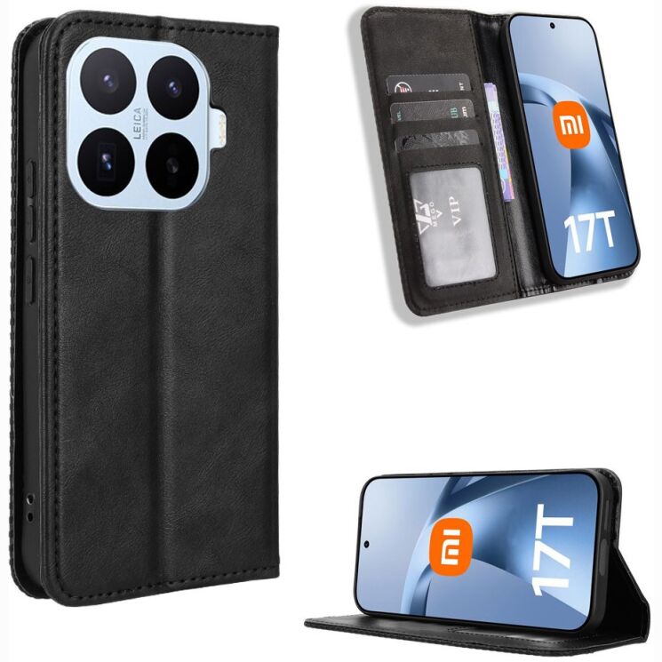 Чехол-книжка Deexe Retro Style для Xiaomi 17T - Black: фото 2 из 18