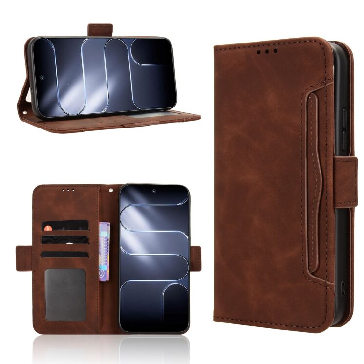 Чехол-книжка с карманами Deexe Wallet Stand для TECNO Spark 50 Pro - Brown: фото 8 из 8
