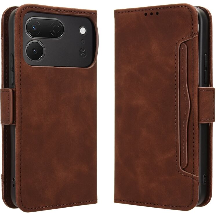 Чехол-книжка с карманами Deexe Wallet Stand для TECNO Spark 50 Pro - Brown: фото 1 из 8