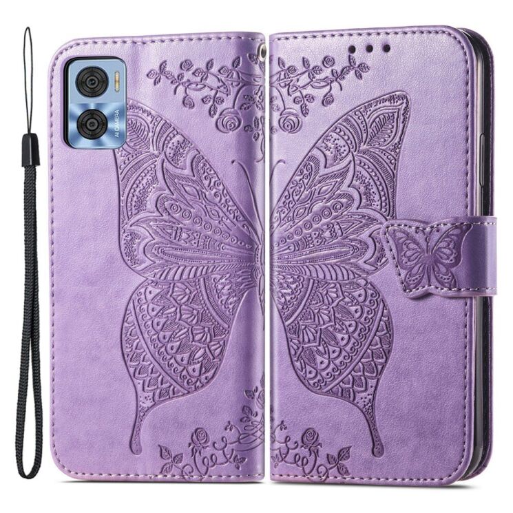 Чехол-книжка с рисунком UniCase Butterfly Pattern для Motorola Moto E22 - Light Purple: фото 1 из 8