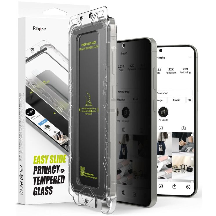 Комплект защитных стекол (2шт) Ringke Easy Slide Privacy для Samsung Galaxy S25 (S931) 8800274968455: фото 1 из 21