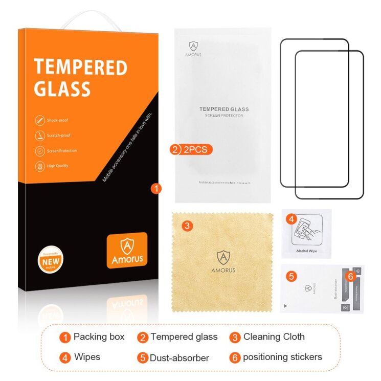Комплект защитных стекол AMORUS Full Glue для Xiaomi Redmi Note 13 Pro 4G / Poco M6 Pro - Black: фото 8 из 9