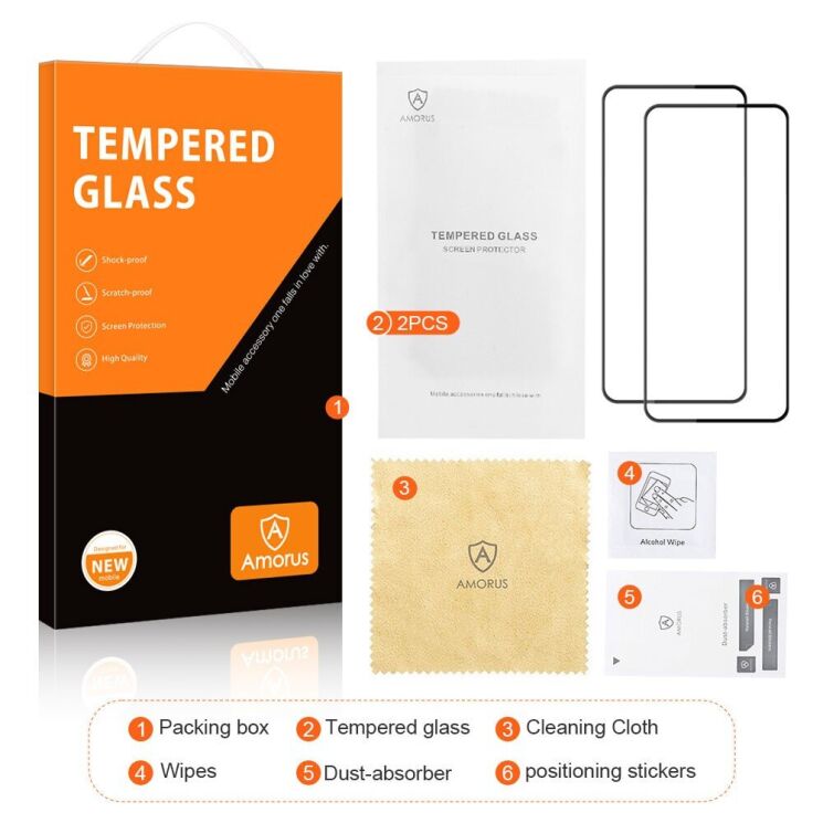 Комплект защитных стекол AMORUS Full Glue для Xiaomi Redmi Note 14 5G - Black: фото 8 из 9