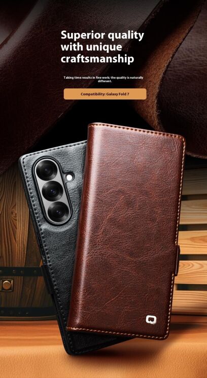 Шкіряний чохол QIALINO Classic Case (FF) для Samsung Galaxy Fold 7 - Brown: фото 6 з 13