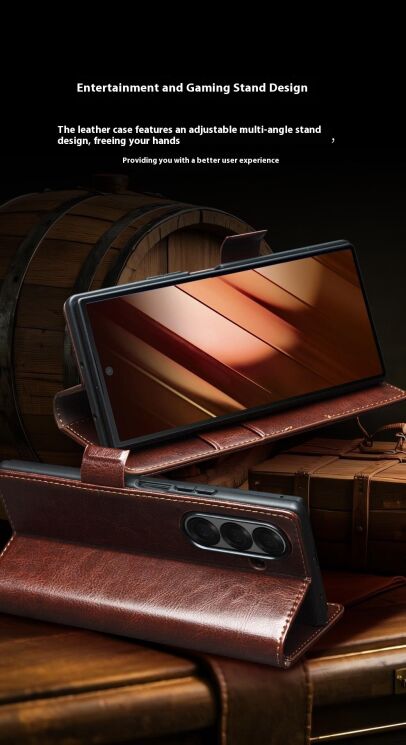 Шкіряний чохол QIALINO Classic Case (FF) для Samsung Galaxy Fold 7 - Brown: фото 11 з 13