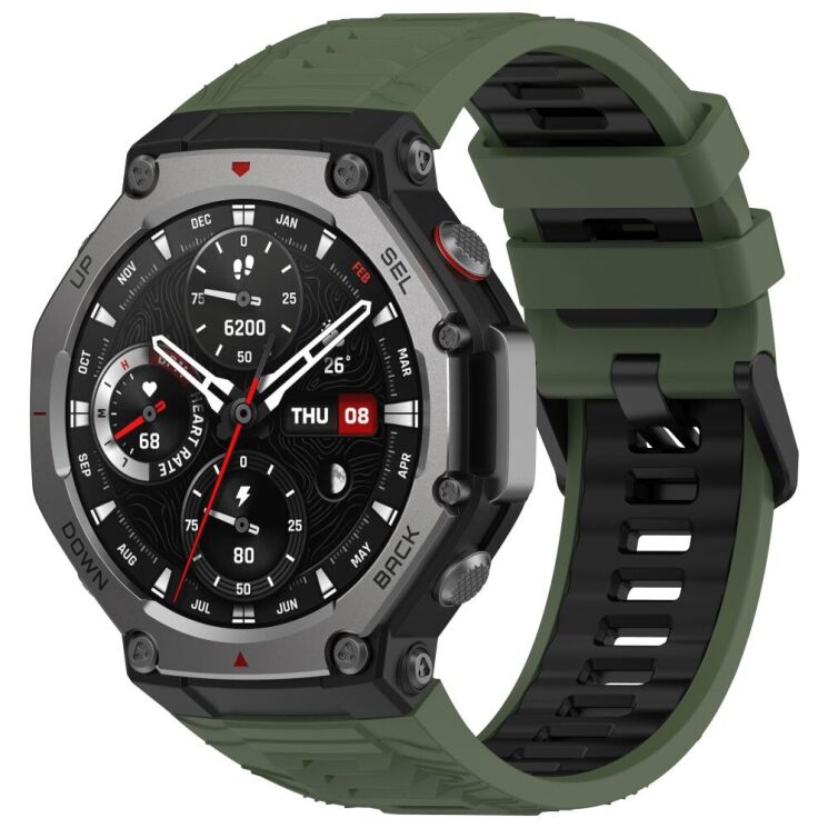Ремінець Deexe Dual Color для Xiaomi Amazfit T-ReX 3 - Olive Green / Black: фото 2 з 9