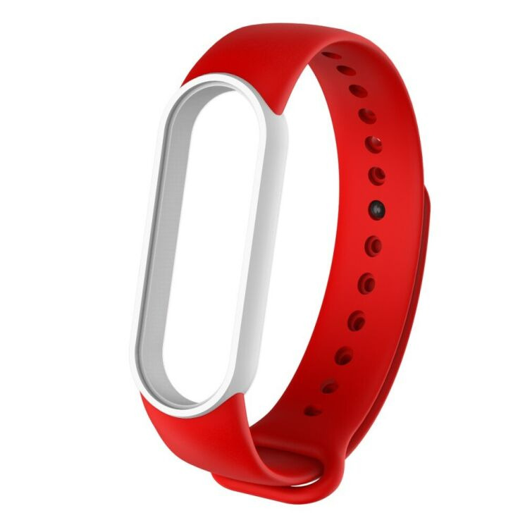Ремешок Deexe Dual Color для Xiaomi Mi Band 5 / Mi Band 6 - White / Red: фото 1 из 1