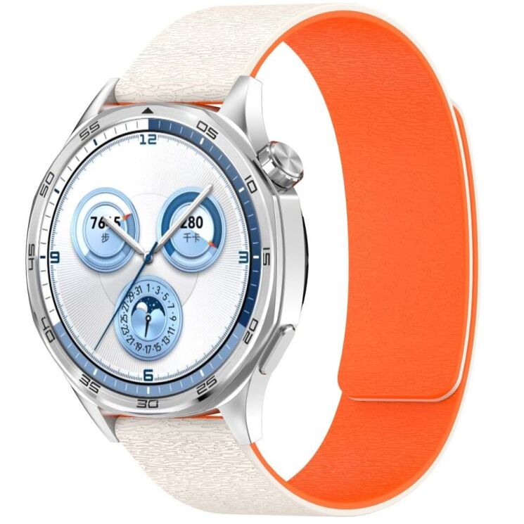 Ремешок Deexe Magnetic Silicone Strap для Huawei Watch GT 5 (46mm) - Starlight / Orange: фото 3 из 6