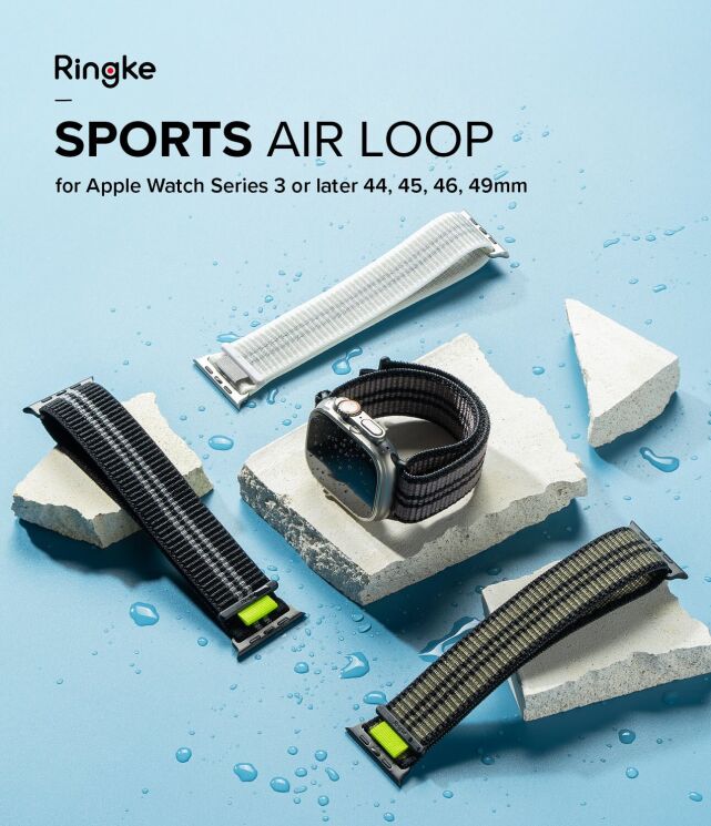 Ремінець Ringke Sports Air Loop для Apple Watch 46 / 44 / SE 44 / 45 / Ultra / Ultra 2 / Ultra 3 (49mm) 8809919306201 - Black: фото 2 з 16