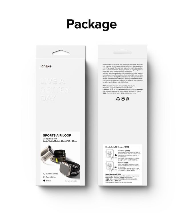 Ремінець Ringke Sports Air Loop для Apple Watch 46 / 44 / SE 44 / 45 / Ultra / Ultra 2 / Ultra 3 (49mm) 8809919306201 - Black: фото 16 з 16