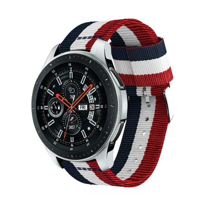 Ремешок UniCase Nylon для Samsung Galaxy Watch 46mm / Watch 3 45mm / Gear S3 - Blue / White / Red: фото 1 из 5