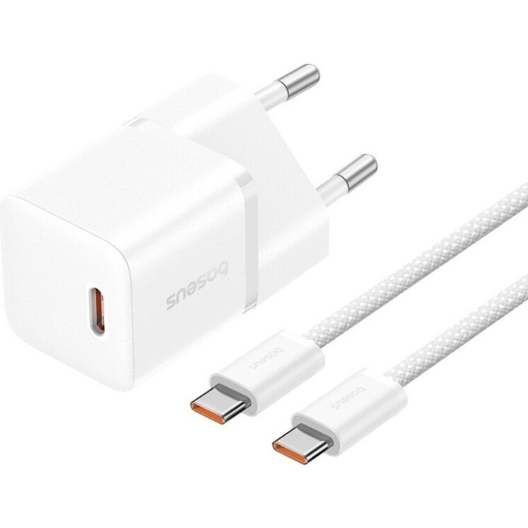 Сетевое зарядное устройство Baseus GaN5 1C 20W + кабель Type-C to Type-C (P10110900213-01) - White: фото 1 из 17