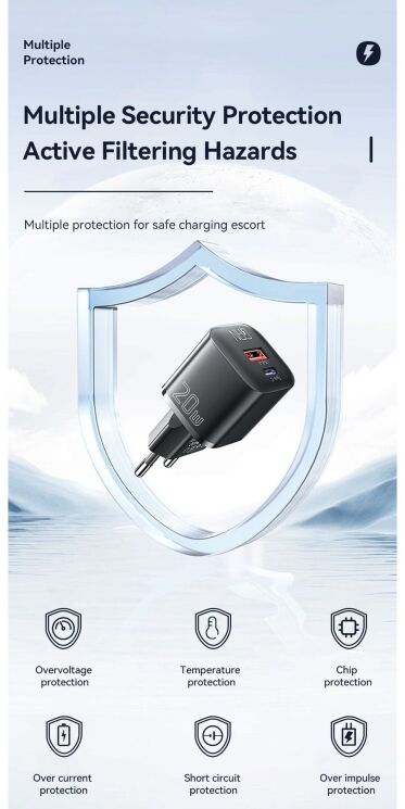 Мережевий зарядний пристрій ESSAGER Camber GaN 20W (USB + Type-C) ECTAC-HMB01-P - Black: фото 10 з 14
