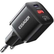 Мережевий зарядний пристрій ESSAGER Camber GaN 20W (USB + Type-C) ECTAC-HMB01-P - Black: фото 1 з 14