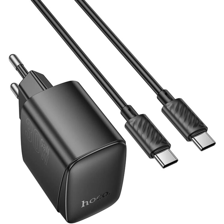 Мережевий зарядний пристрій Hoco CS61A PD30W + QC3.0 (USB + Type-C) + кабель Type-C to Type-C - Black: фото 2 з 8