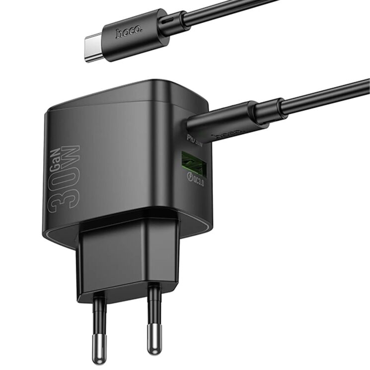 Мережевий зарядний пристрій Hoco CS61A PD30W + QC3.0 (USB + Type-C) + кабель Type-C to Type-C - Black: фото 4 з 8