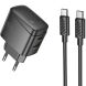 Мережевий зарядний пристрій Hoco CS61A PD30W + QC3.0 (USB + Type-C) + кабель Type-C to Type-C - Black (960229B). Фото 1 з 8