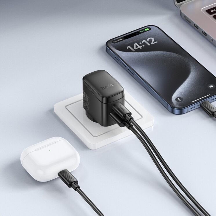 Мережевий зарядний пристрій Hoco CS61A PD30W + QC3.0 (USB + Type-C) + кабель Type-C to Type-C - Black: фото 8 з 8