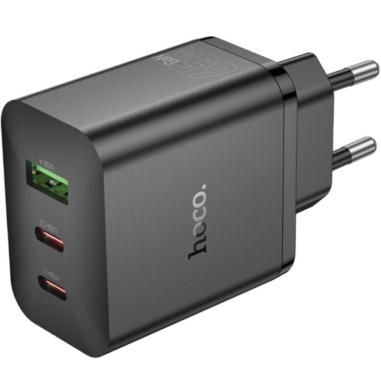 Мережевий зарядний пристрій Hoco N51 PD65W (USB + 2Type-C) - Black: фото 3 з 8