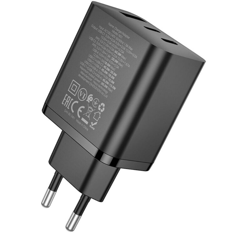 Мережевий зарядний пристрій Hoco N51 PD65W (USB + 2Type-C) - Black: фото 4 з 8