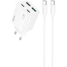 Мережевий зарядний пристрій Hoco N55 20W 2C+2U + кабель Type-C to Type-C - White: фото 1 з 6