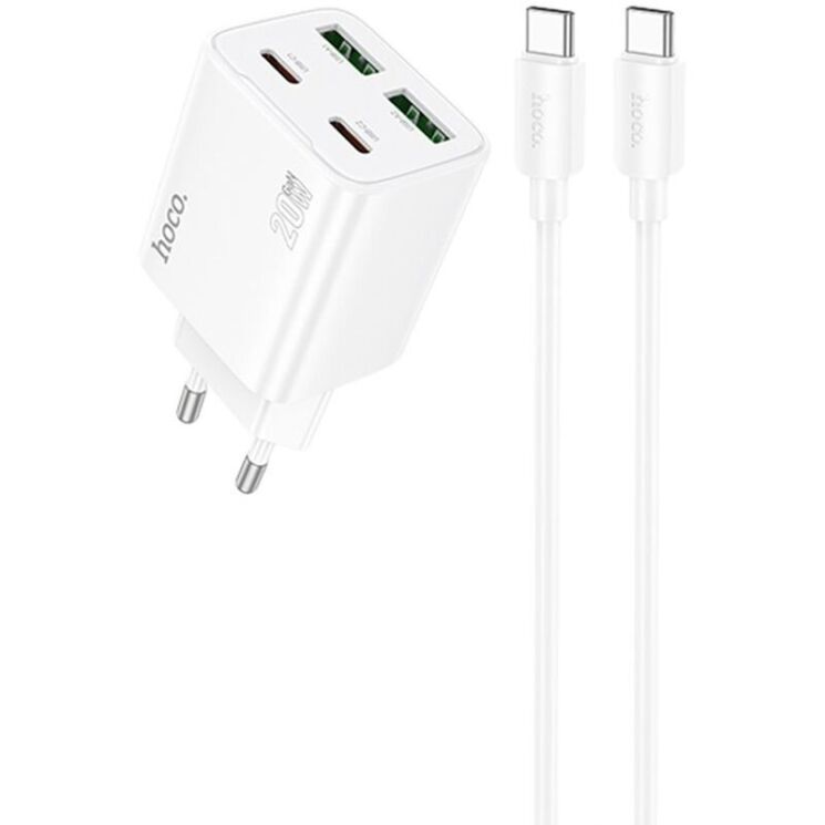 Мережевий зарядний пристрій Hoco N55 20W 2C+2U + кабель Type-C to Type-C - White: фото 1 з 6