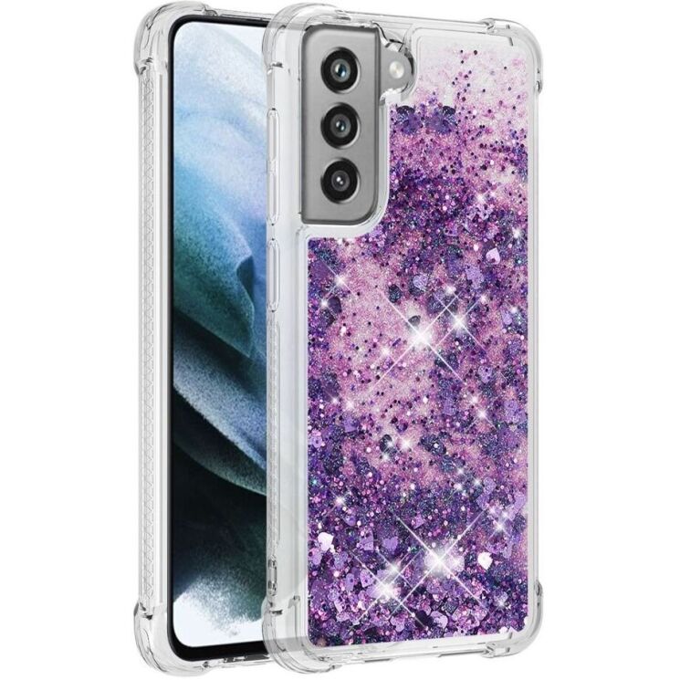 Силиконовый (TPU) чехол Deexe Liquid Glitter для Samsung Galaxy S21 FE (G990) - Dark Purple Hearts: фото 2 из 7